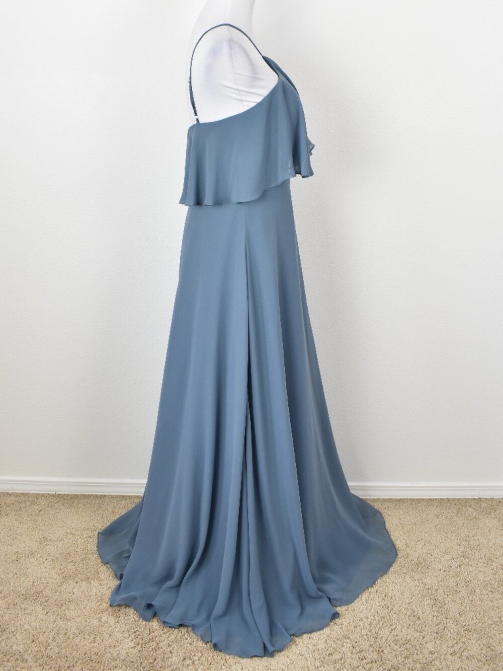 Azazie TWILIGHT BLUE Halter Y-Neck Flutter Chiffon Dress - 8 - Picture 5 of 9